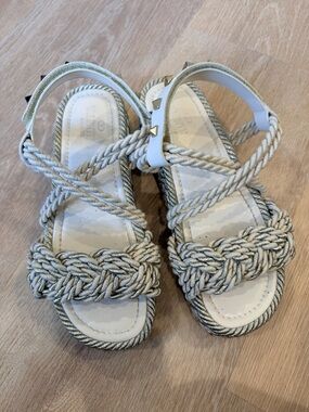 Valentino White and Silver Braided Rope Sandals